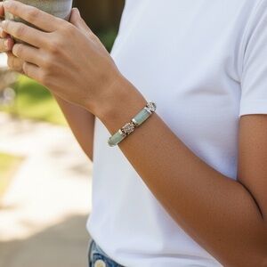 Vintage Natural Jade & Sterling Silver 925 Link Bracelet Asian Style